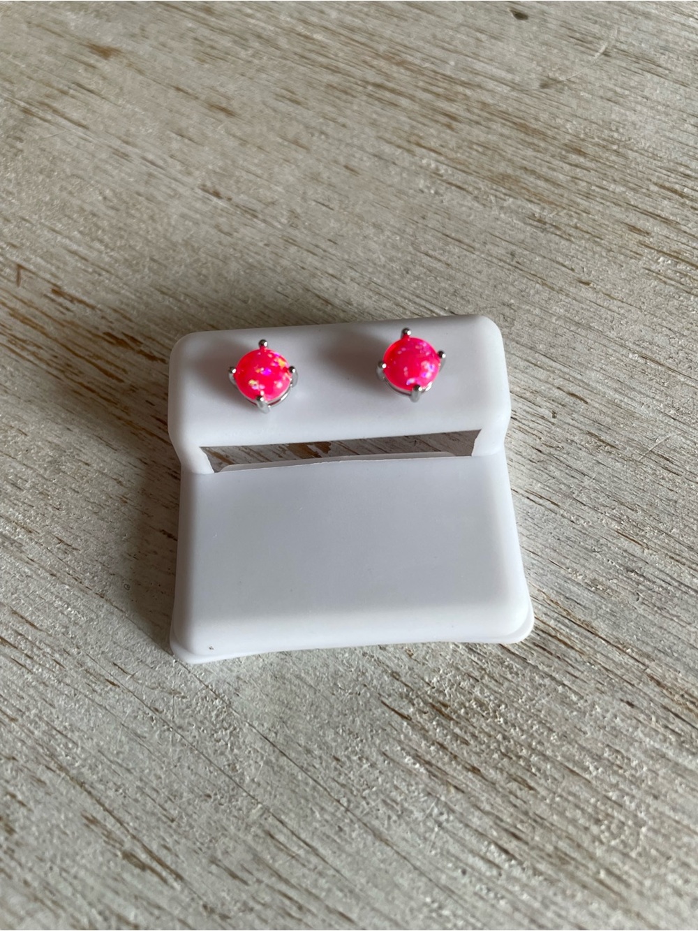 925 Sterling Silver Bright Pink Opal Earrings